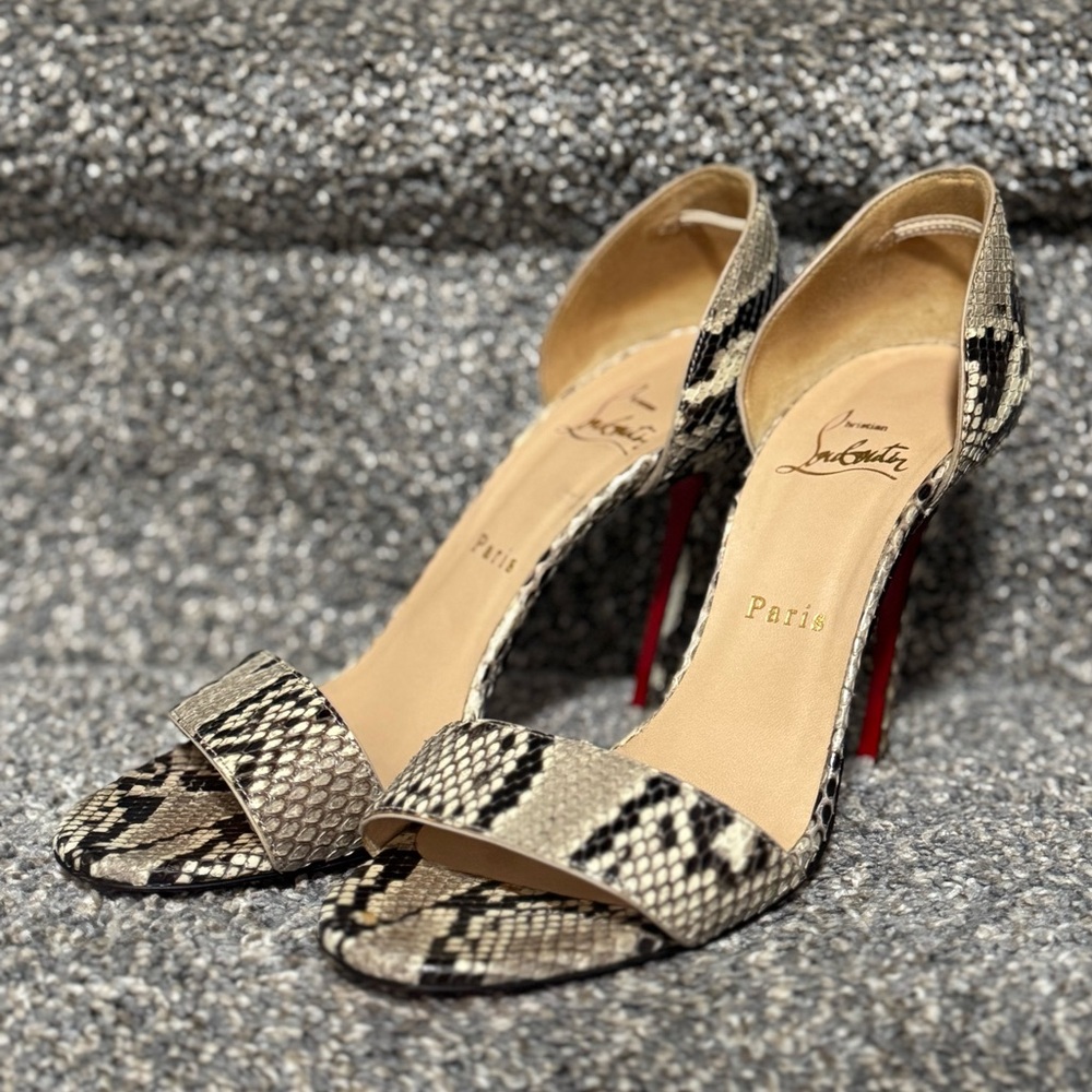 Christian Louboutin Snakeskin Heels - Black and Tan EU37 100mm